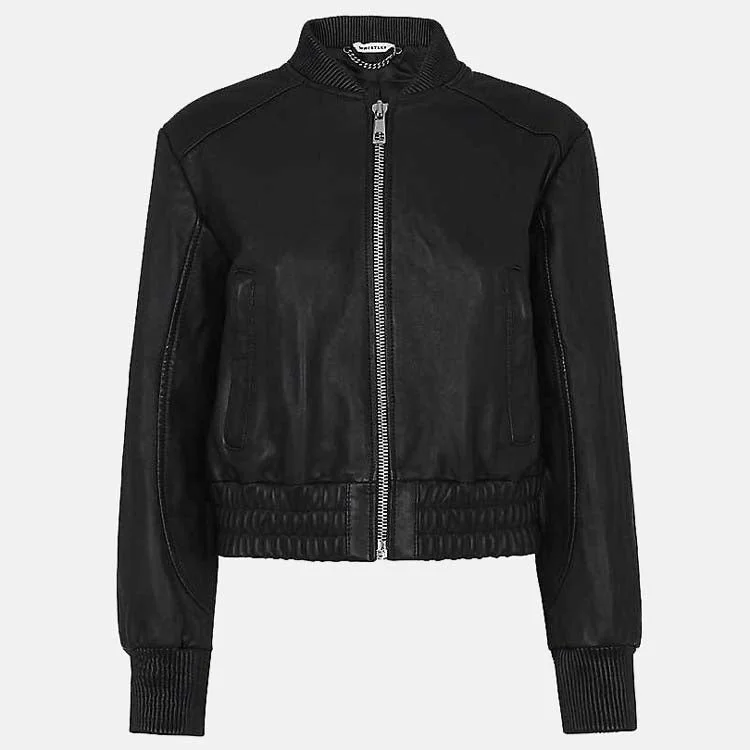 Women’s Black Leather Bomber Jacket