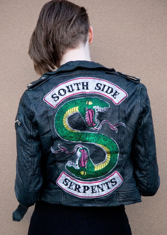 Womens Riverdale Southside Serpents Leather Motorcycle Jacket Black