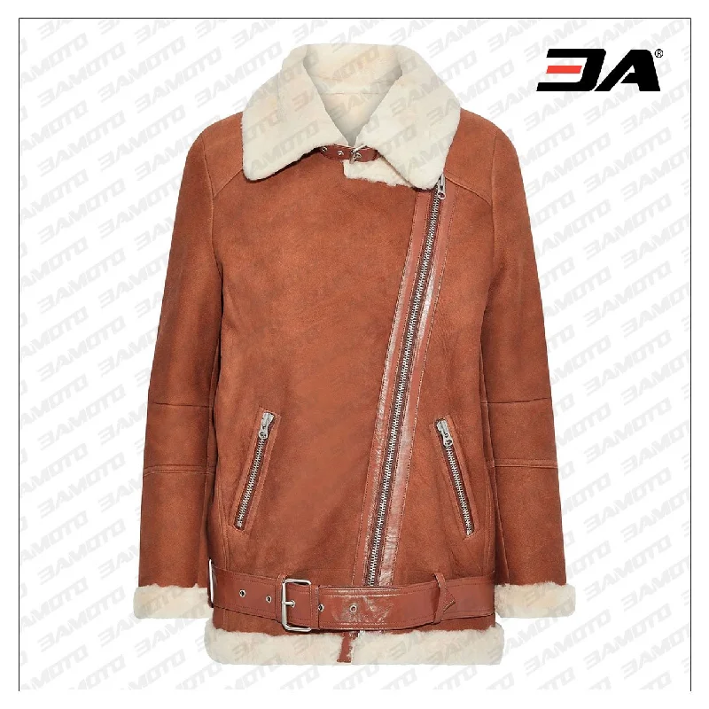 Camel Shearling Fur Leather Coat