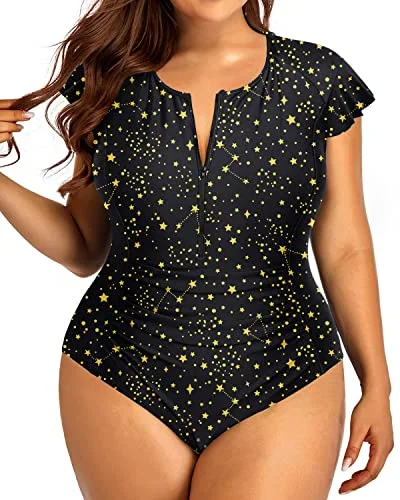 Cap Sleeves Plus Size Swimsuit for Women Tummy Control Bathing Suits