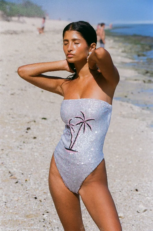 Chrissy Hand Embroidered Sequin Swimsuit White