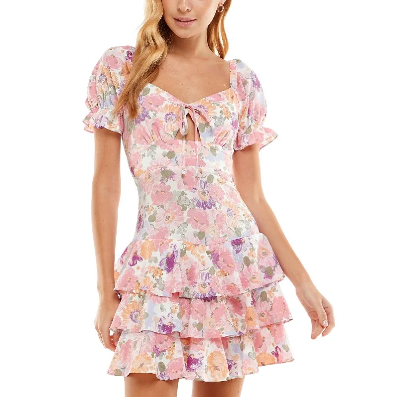 City Studios Womens Juniors Floral Print  Fit & Flare Dress