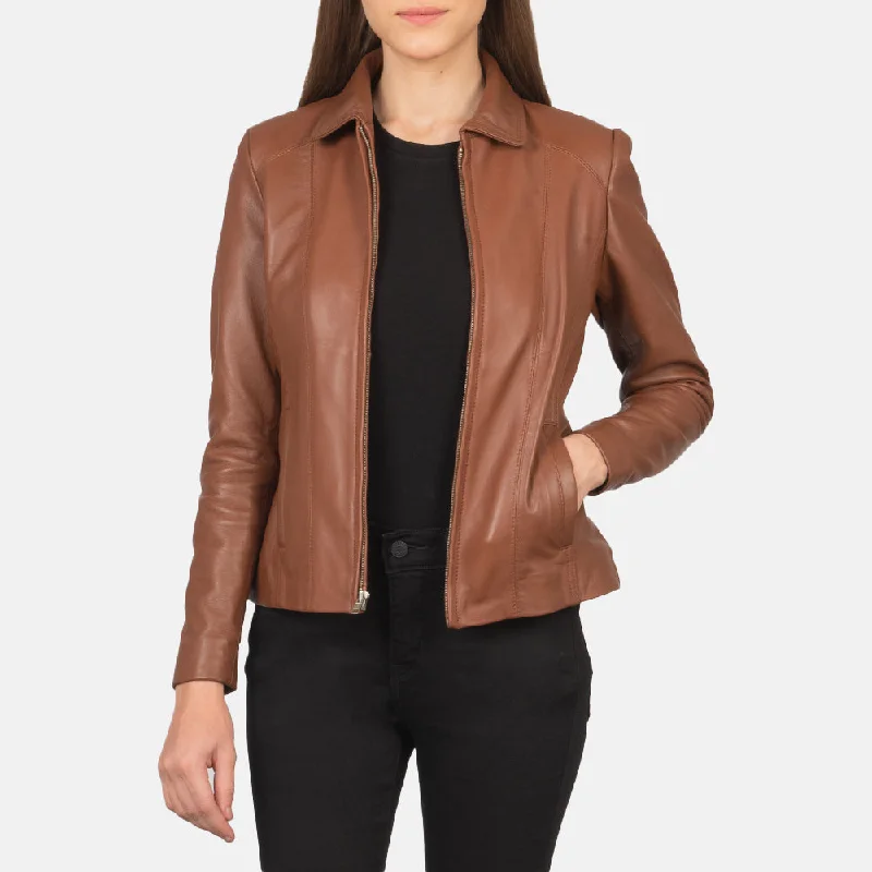 New Women Flight Sheepskin  Brown Leather Jacket