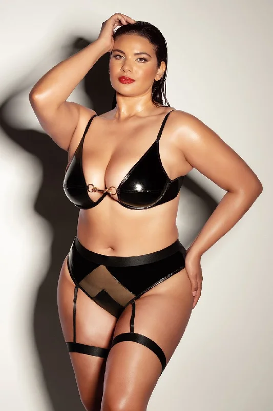 Come To Me- Plus Size Wet Look Bra Set