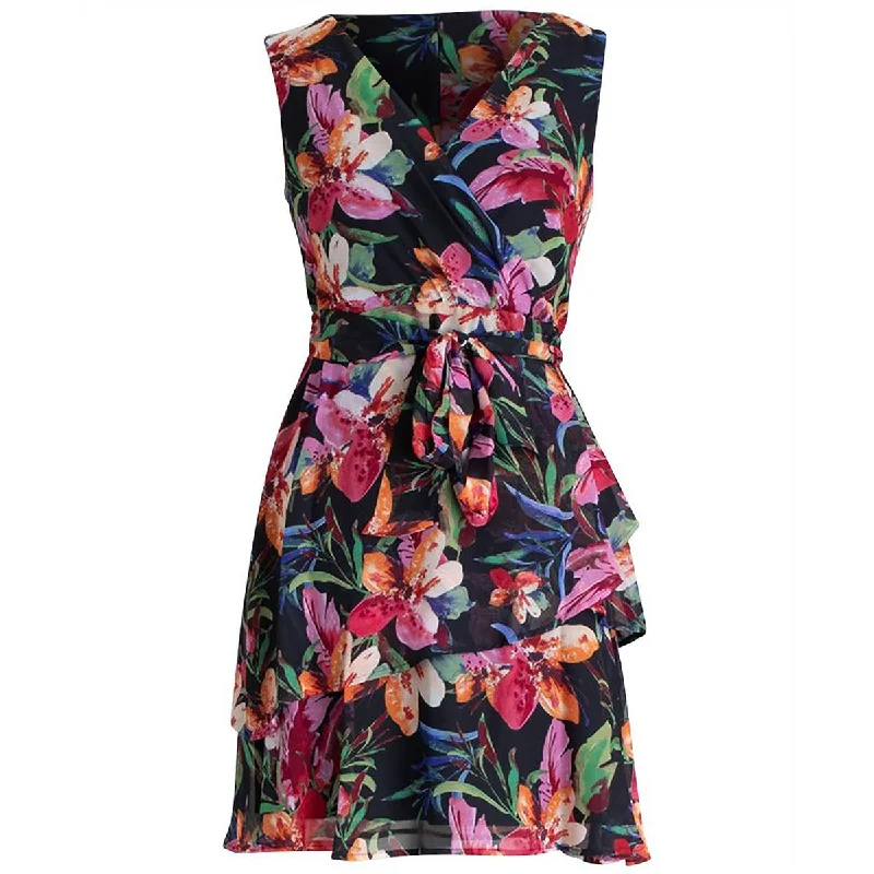 Connected Apparel Womens Floral Print Above Knee Fit & Flare Dress