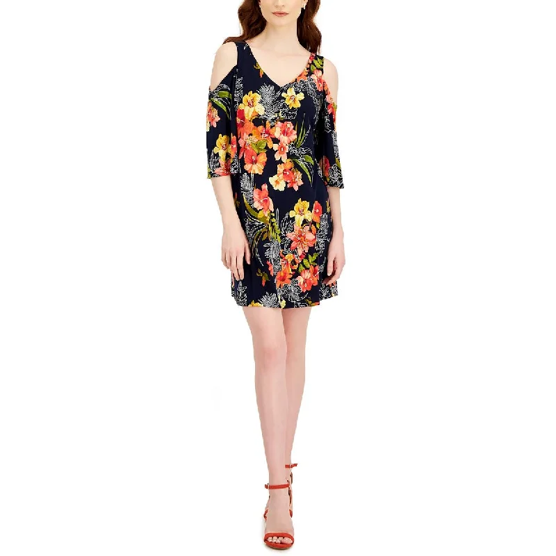 Connected Apparel Womens Petites Cocktail Midi Fit & Flare Dress