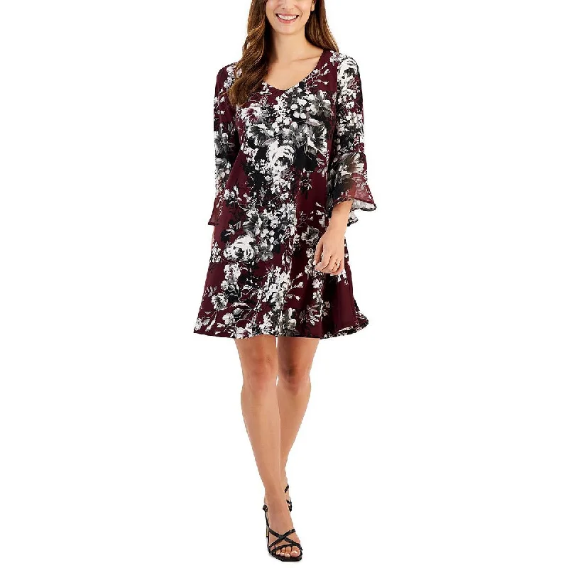 Connected Apparel Womens Petites Floral Mini Fit & Flare Dress