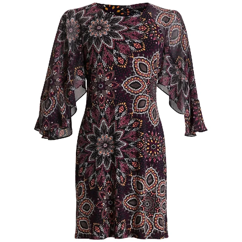 Connected Apparel Womens Plus Mini Printed Fit & Flare Dress