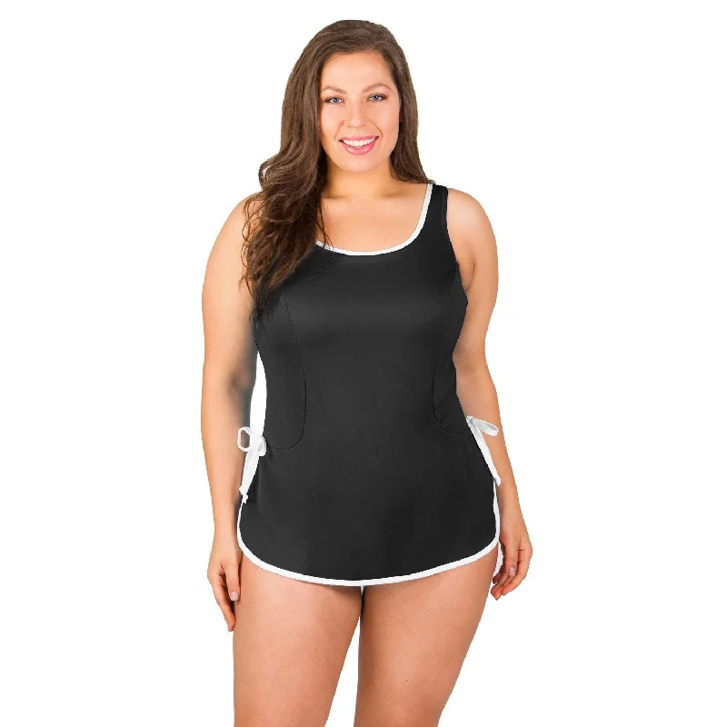 Chlorine Resistant, Polyester One-Piece Plus Size Swimdress -Available in BLACK or BLUE