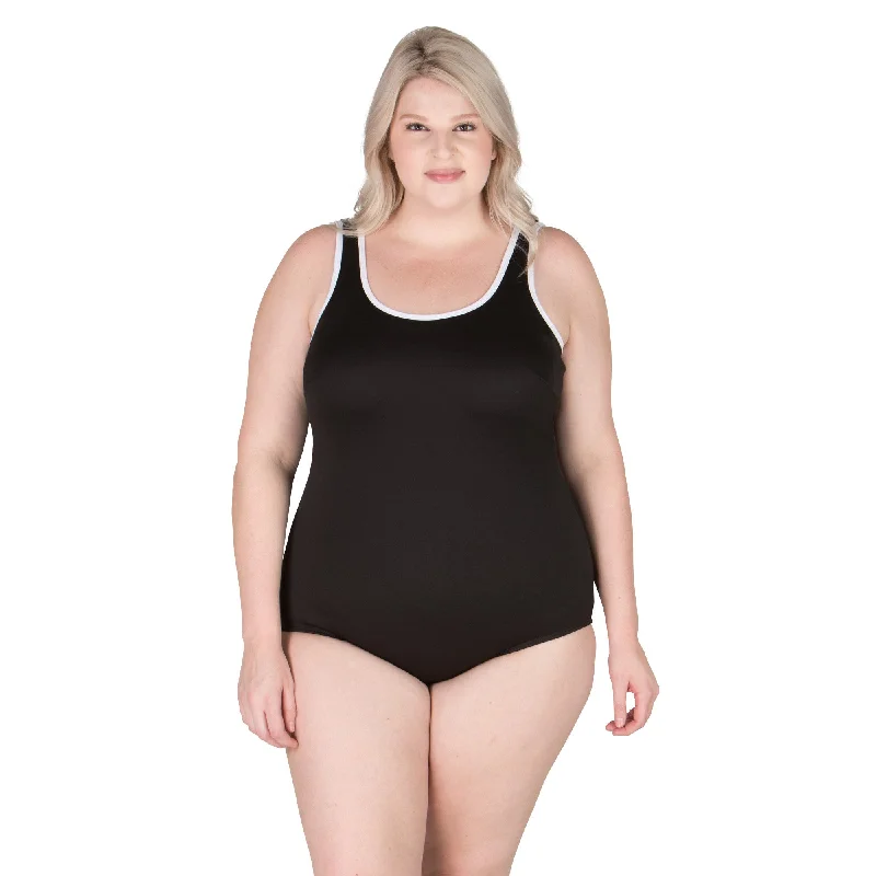 Chlorine Resistant, Polyester One-Piece Plus Size Swimsuit -Available in Black or Blue