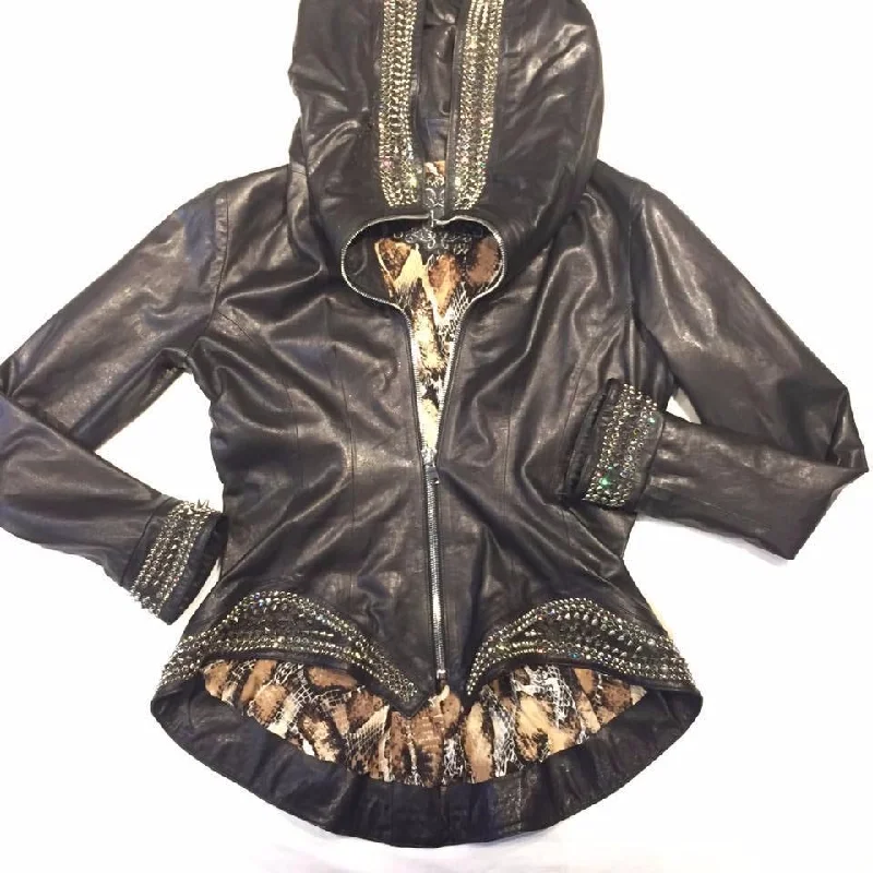 Hoss Couture Women's Swarovski Lambskin Studded Moto Jacket