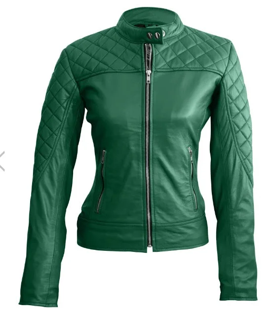 Women Green Quilted Leather Jacket