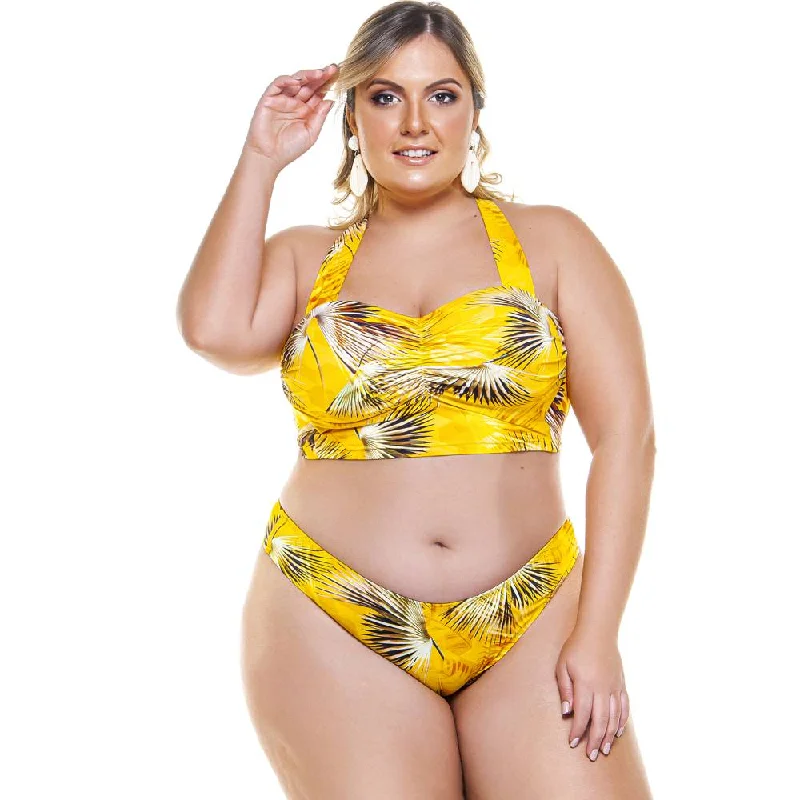 CUPPED TOP WITH WIDE UNDER-BUST BAND IN YELLOW BURITI PRINT