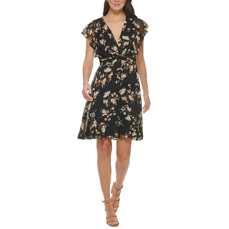 DKNY Womens Font Twist  Fit & Flare Dress