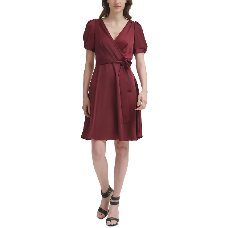 DKNY Womens Satin Knee Fit & Flare Dress