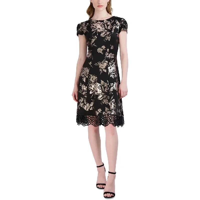 Donna Ricco Womens Floral Print Knee Length Fit & Flare Dress