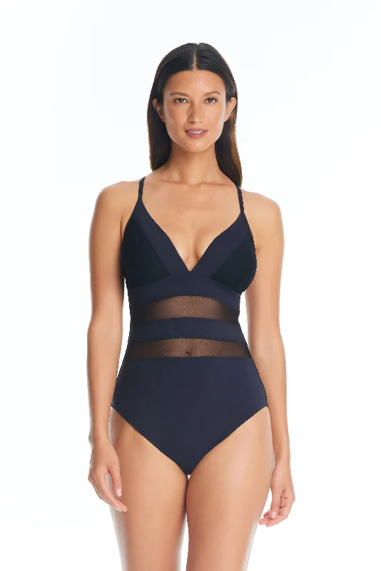 Don't Mesh With Me One Piece Cross Back Mesh Swimsuit