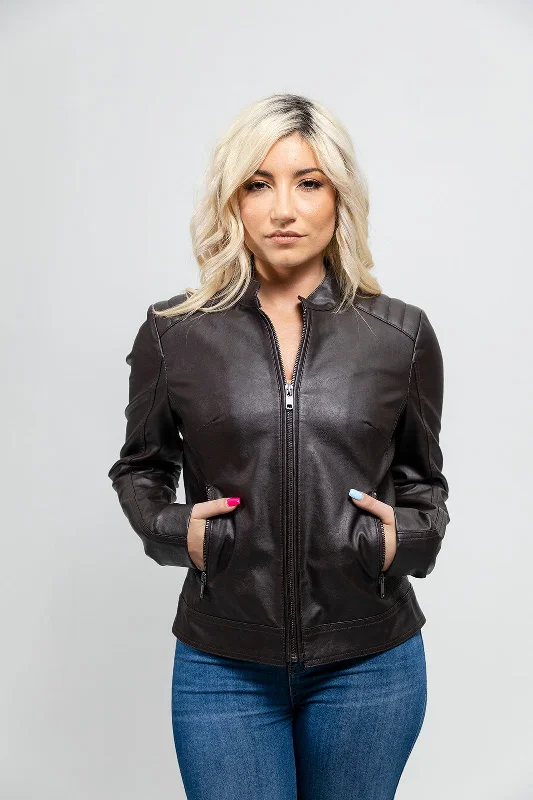 First Manufacturing Beverly - Women's Vegan Leather Jacket, Brown