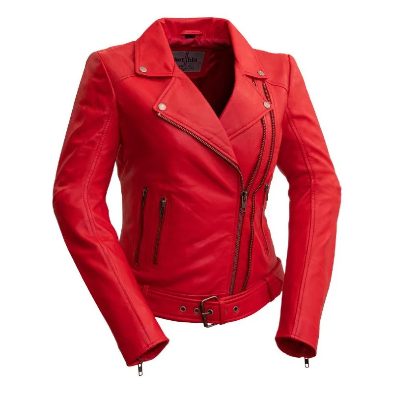 First Manufacturing Chloe - Women's Lambskin Leather Jacket, Fire Red