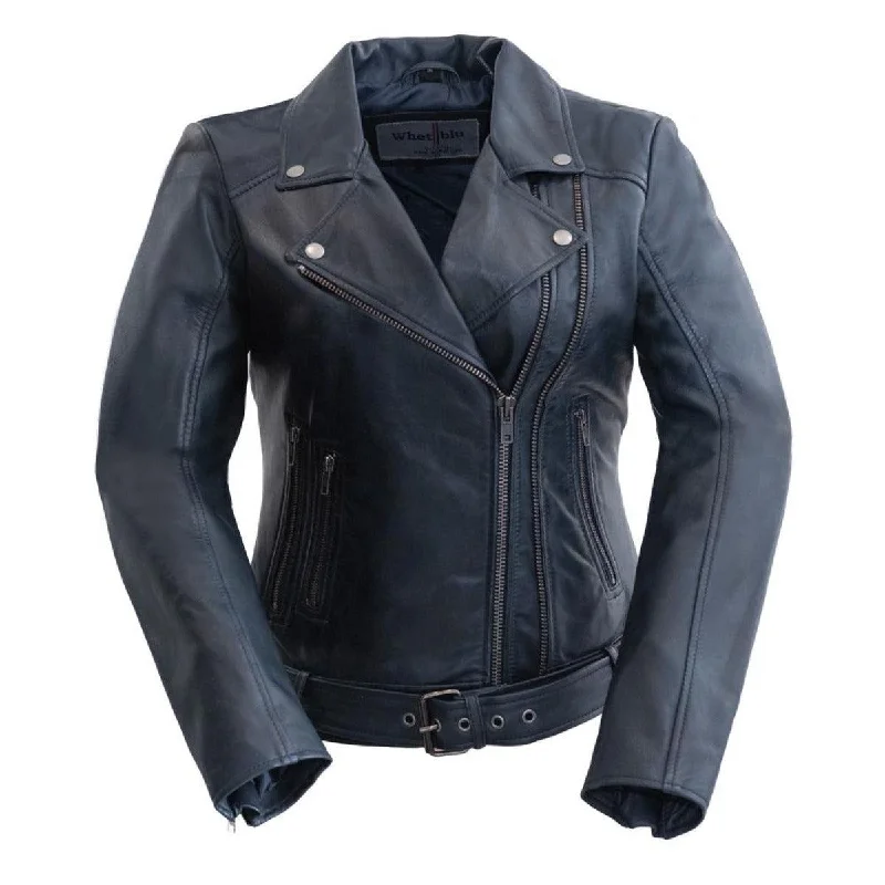 First Manufacturing Chloe - Women's Lambskin Leather Jacket, Navy Blue