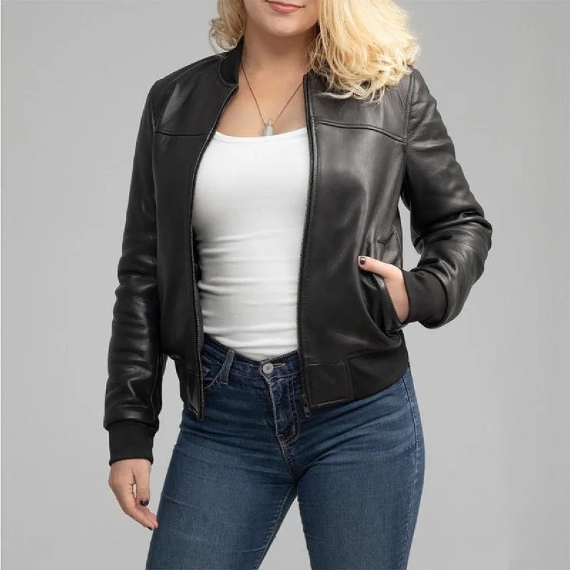 First Manufacturing Dani - Women's Leather Bomber Jacket, Black