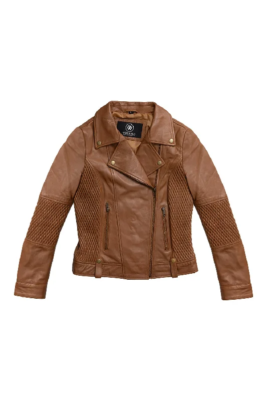 First Manufacturing Lindsay - Women's Fashion Leather Jacket, Dark Cognac