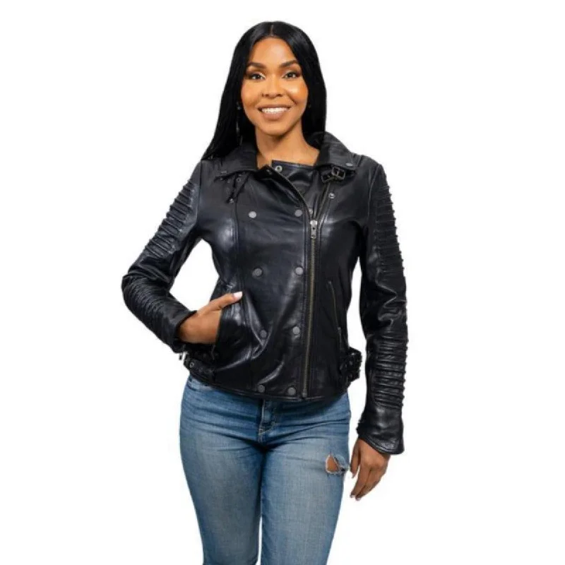 First Manufacturing Queens - Women's Fashion Lambskin Leather Jacket, Black