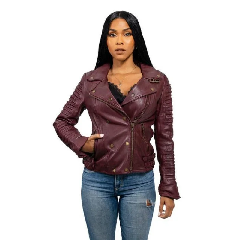 First Manufacturing Queens - Women's Fashion Lambskin Leather Jacket, Oxblood