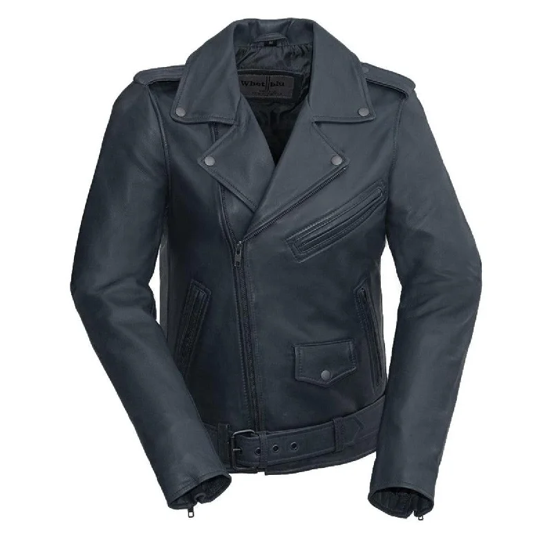 First Manufacturing Rebel - Women's Lambskin Leather Jacket, Navy Blue