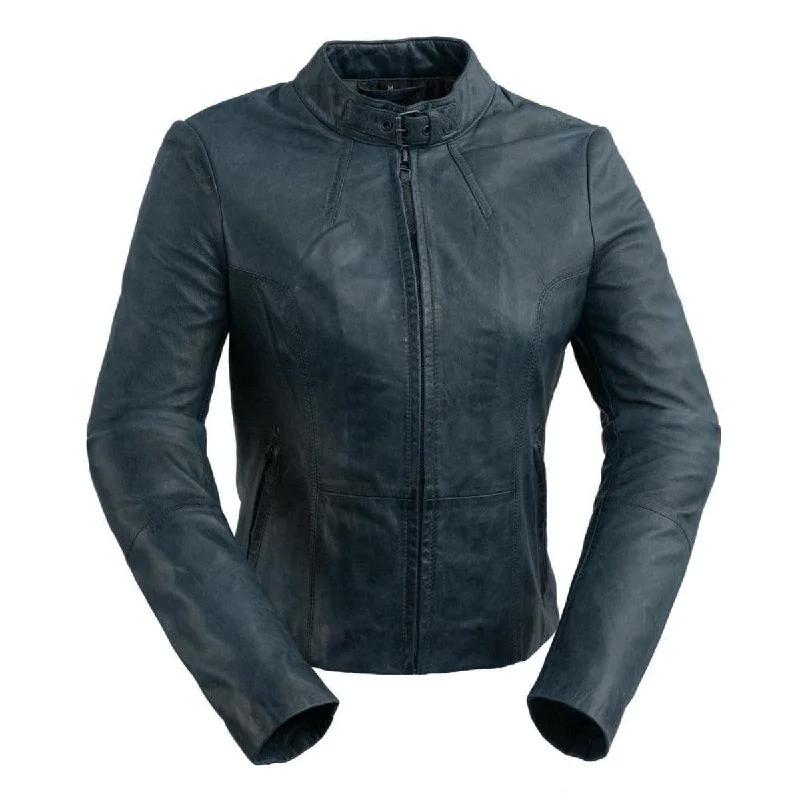 First Manufacturing Rexie - Women's Leather Jacket, Navy Blue