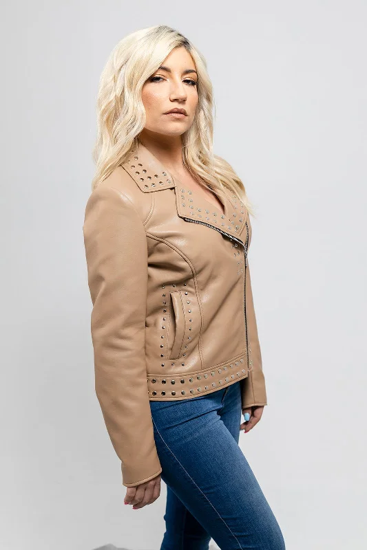 First Manufacturing Sandy - Women's Vegan Leather Jacket, Beige