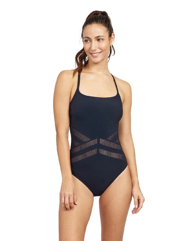 Free Sport Bond Girl Round Neck Strappy One Piece Swimsuit