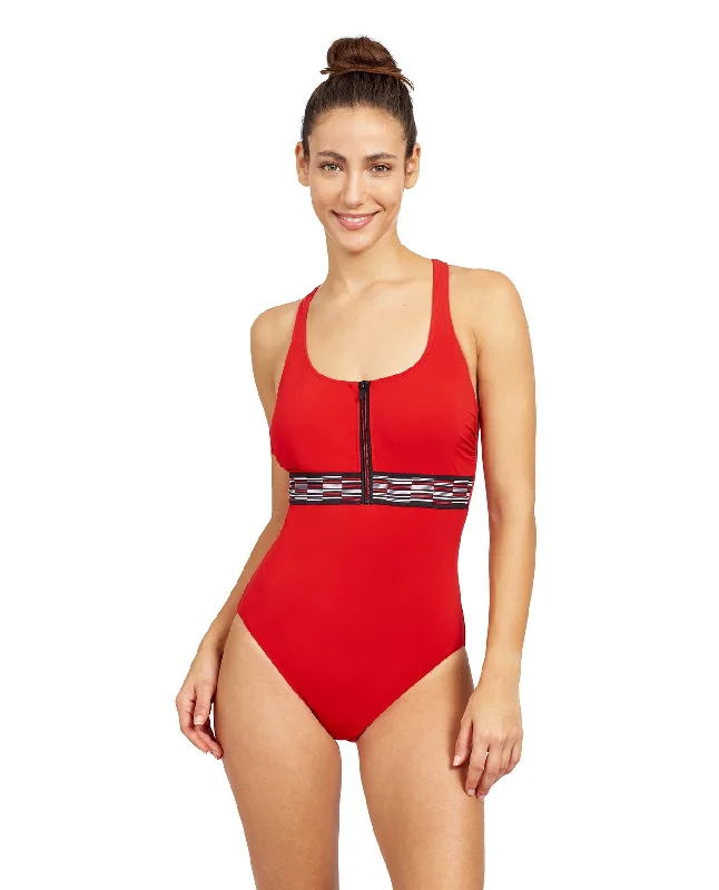 Free Sport Sprint Round Neck Y-Back Zipper One Piece Swimsuit