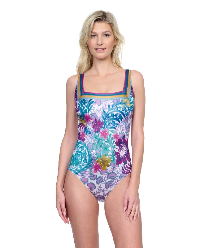 Gottex Bali Full Coverage Square Neck One Piece Swimsuit