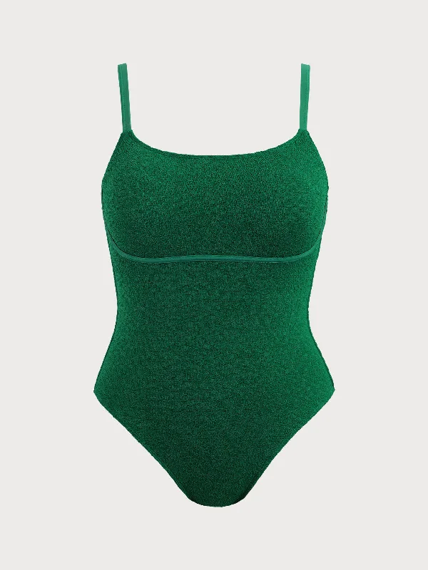 Green Textured Plus Size One-Piece Swimsuit