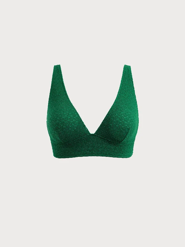 Green V-Neck Plus Size Bikini Top