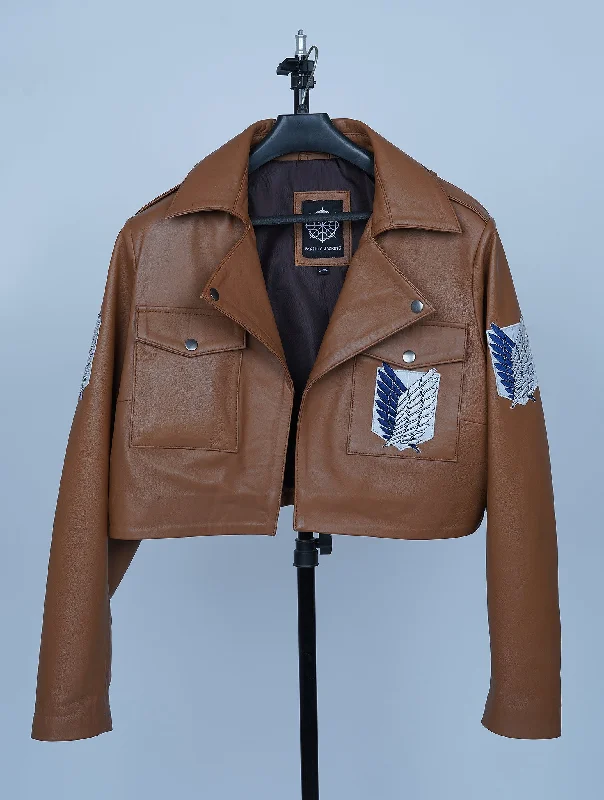 Handmade AOT Inspired Women Brown Leather Jacket