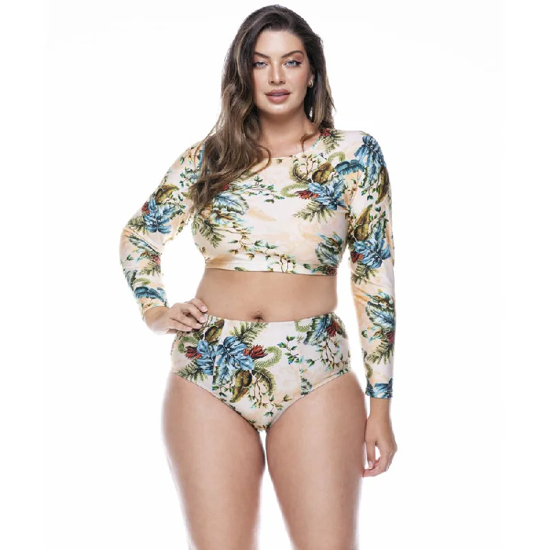 PLUS SIZE HIGH WAISTED BIKINI BOTTOM IN DOURO PRINT