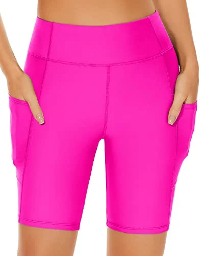 High Waisted Board Shorts Tummy Control Swim Shorts-Neon Pink