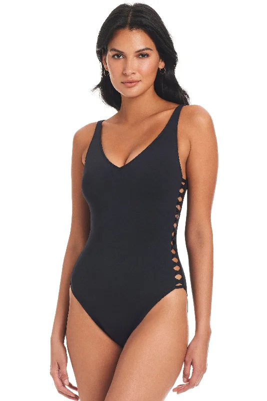 Kore Side Lace-Down One-Piece Swimsuit