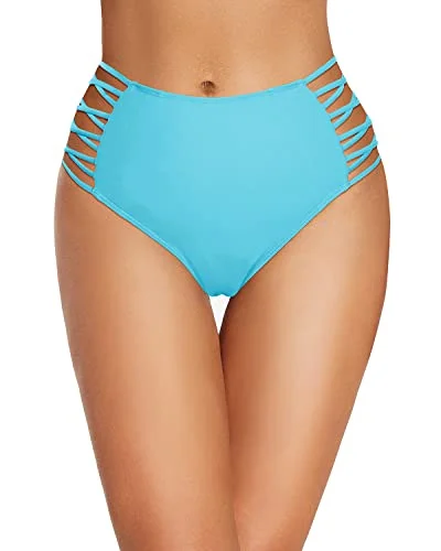 Lace Up Sexy High Waisted Bikini Bottom Tummy Control Swim Shorts-Blue