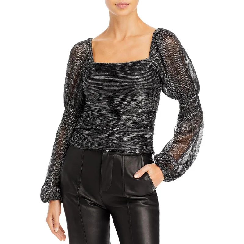 Line & Dot Womens Olivia Mesh Metallic Pullover Top