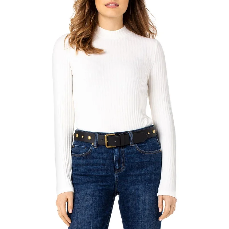 Liverpool Womens Mocked Neck Ribbed Knit Pullover Top