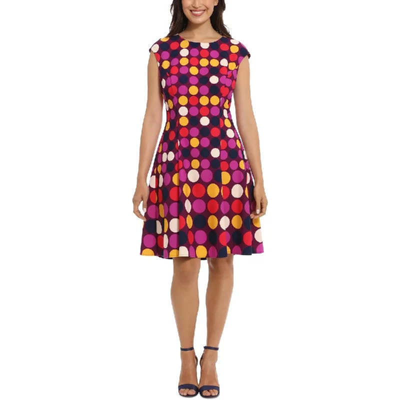 London Times Womens Petites Polka Dot Fit & Flare Dress