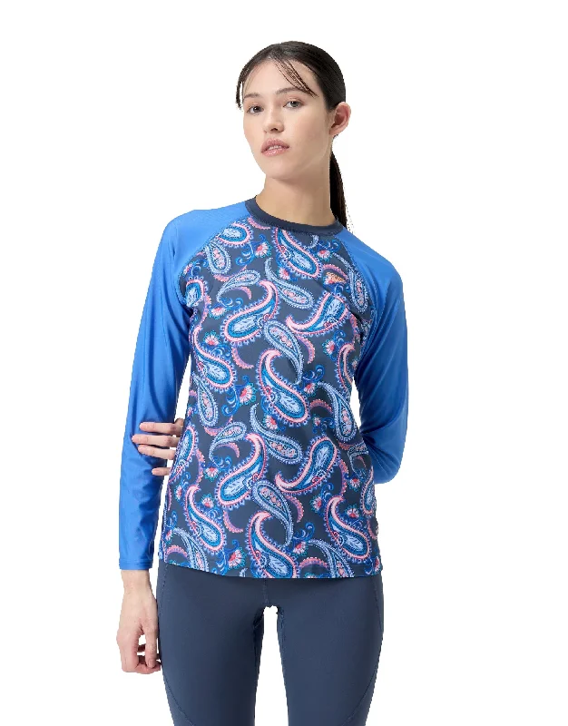 Long Sleeve Panel Printed Swim Tee - Blue/Pink