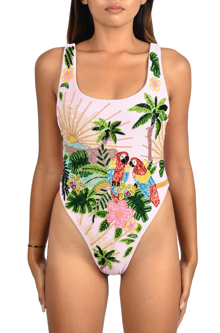 Maya Scoop Back Tropical Swimsuit Pink