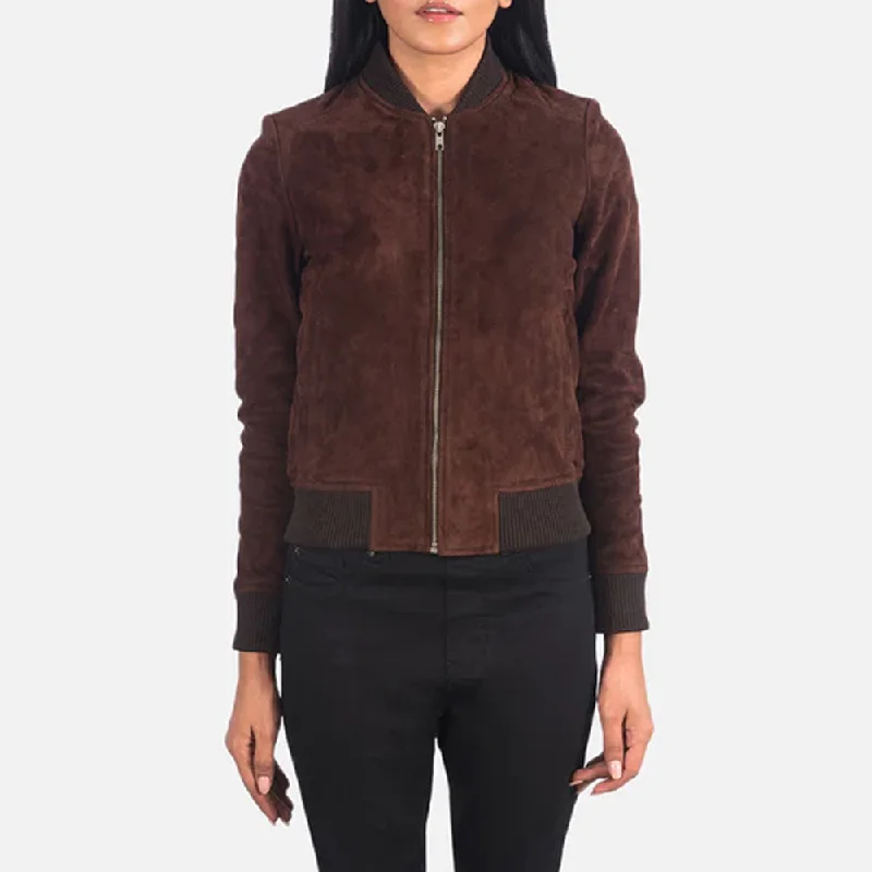 New 2024 Bliss Brown Suede Bomber Jacket