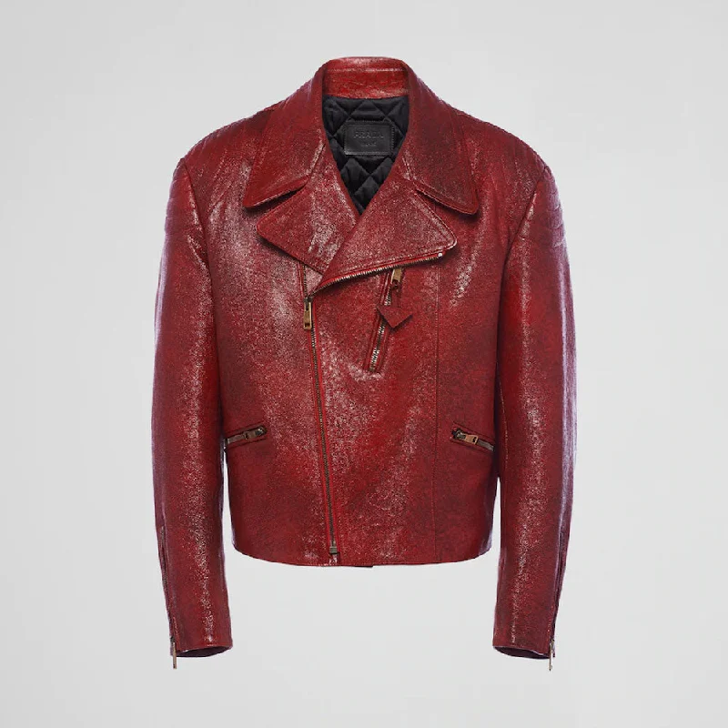 New 2024 Women's Red Sheepskin biker leather jacket