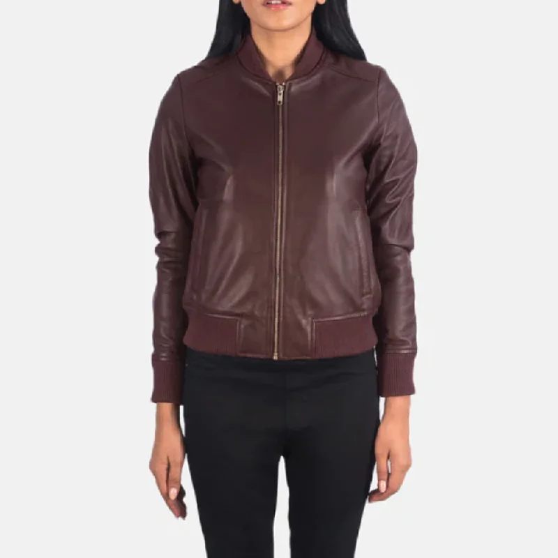 New Lambskin Maroon A1 Bomber Leather Jacket For Women