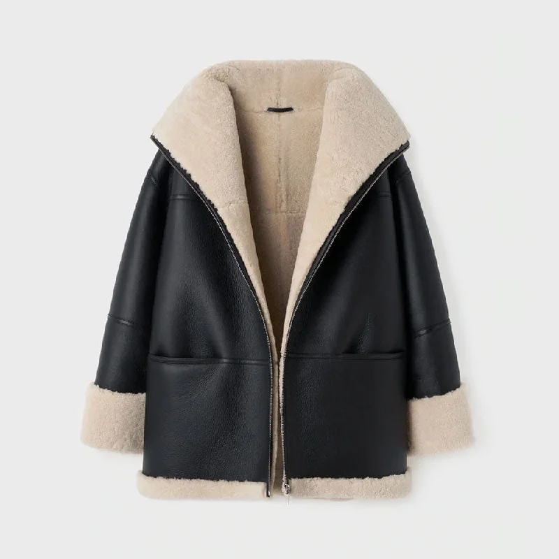 New Sheepskin Shearling RAF Aviator Styled  Leather Jacket For Women